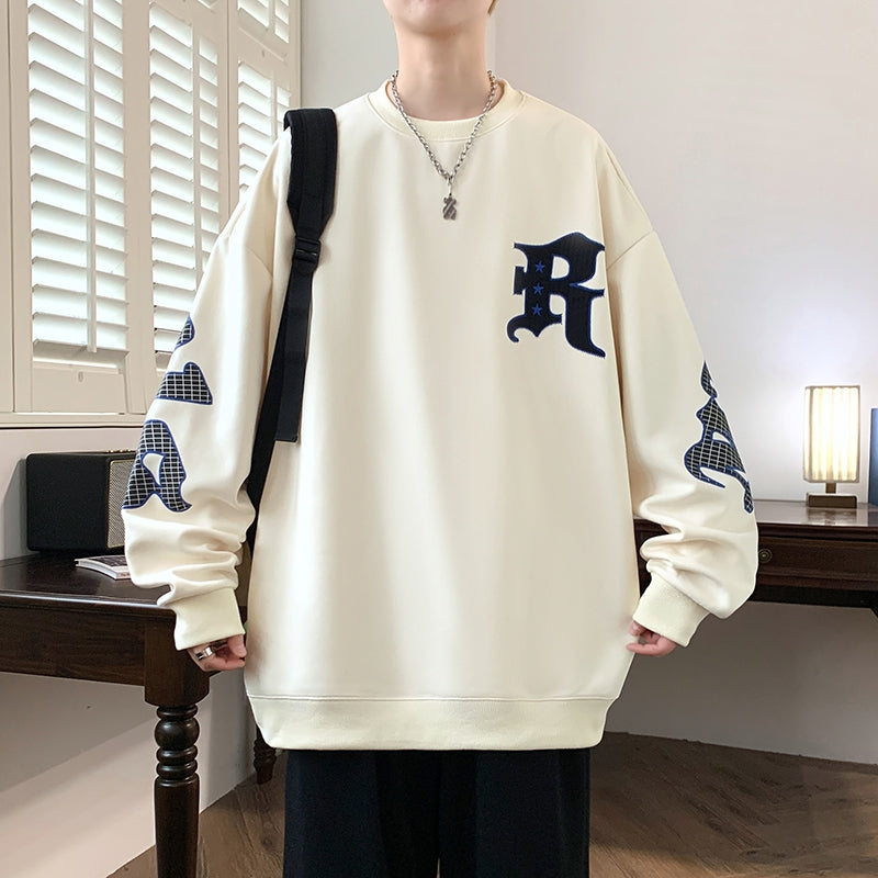 Men's Drop Shoulder Crew Neck Hoodie - Casual Pullover