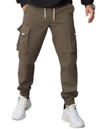 COOFANDY Mens Cargo Pants Elastic Waist Drawstring Tapered Cargo Joggers Lightweight Cargo Pants Light Brown 40W