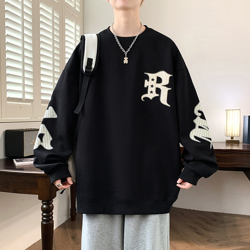 Men's Drop Shoulder Crew Neck Hoodie - Casual Pullover