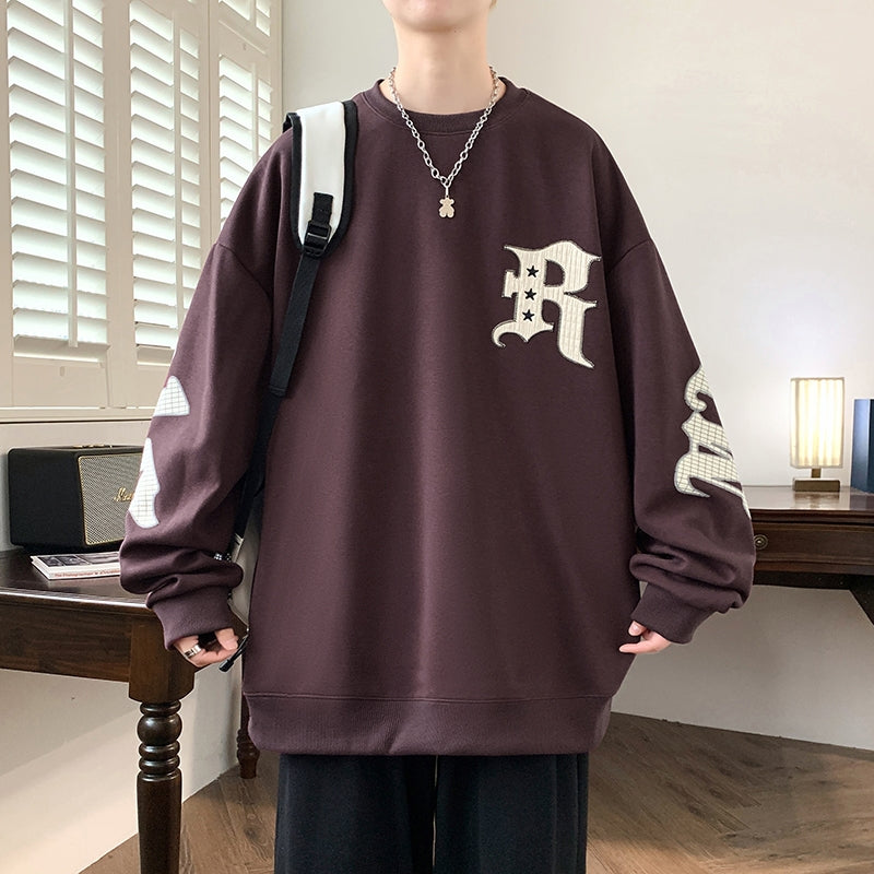 Men's Drop Shoulder Crew Neck Hoodie - Casual Pullover
