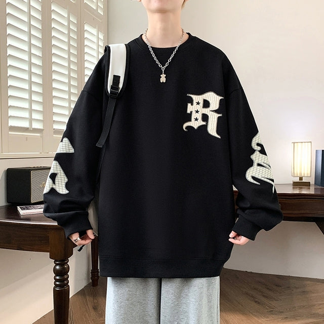 Men's Drop Shoulder Crew Neck Hoodie - Casual Pullover