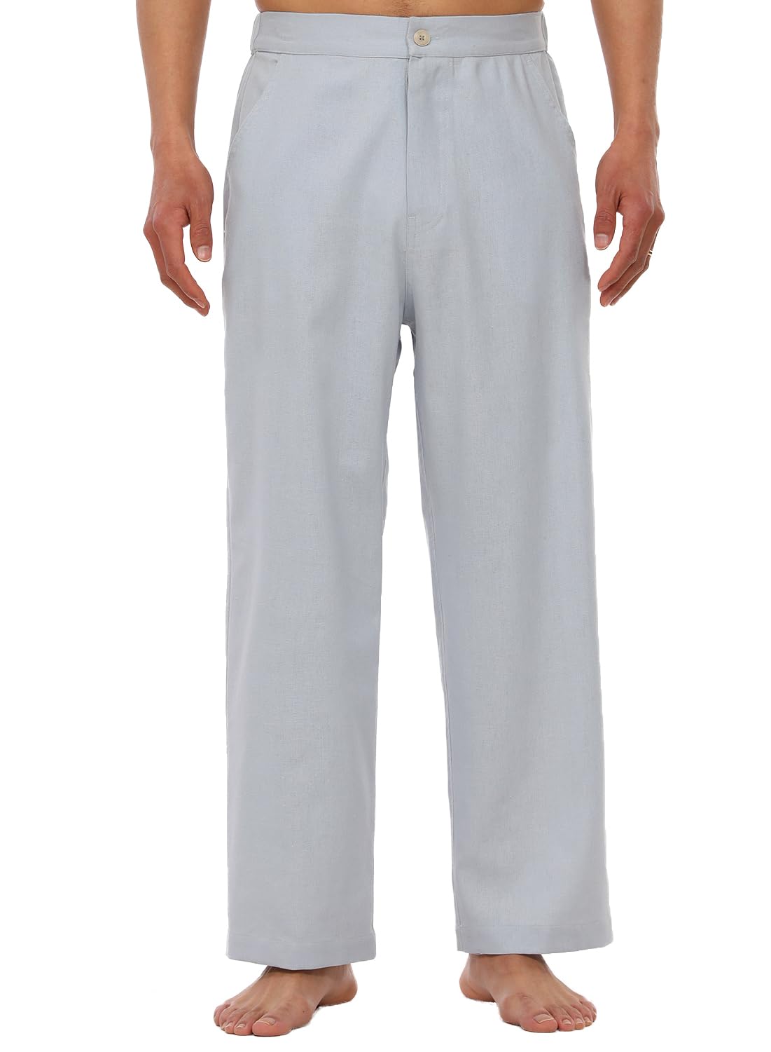 Mens Lightweight Cotton Linen Pants Elastic Drawstring Waist Trouser Casual Loose Fit Yoga Beach Pants Light Grey M