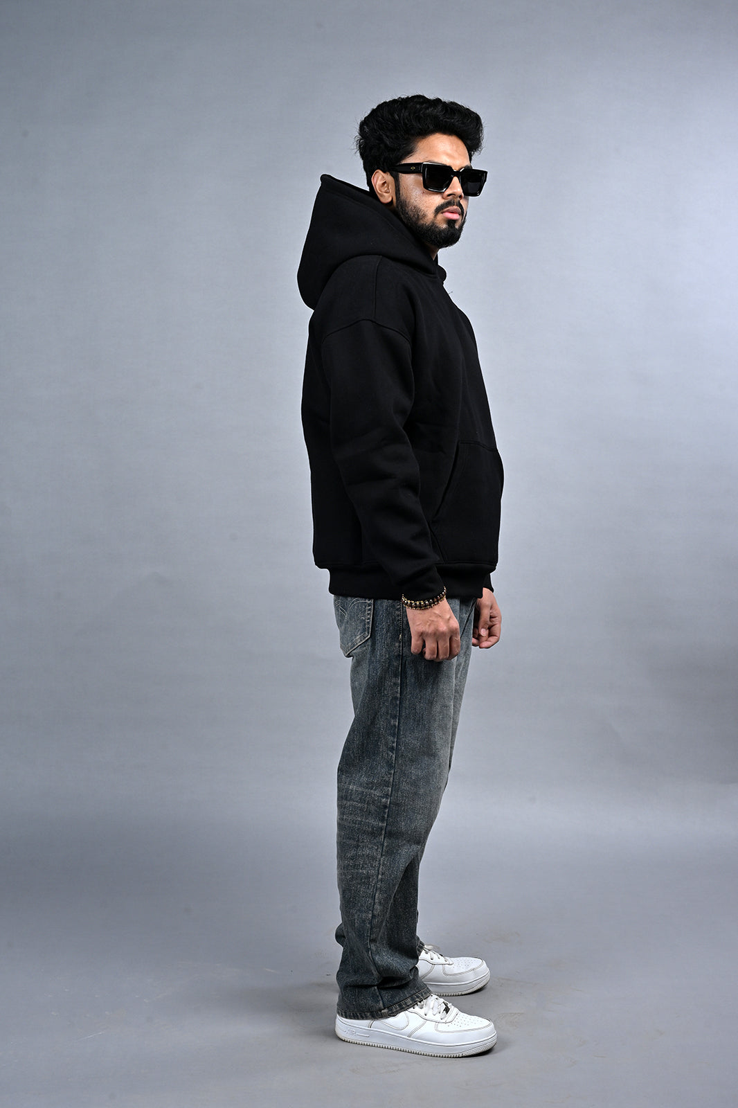 Black Solid Hoodie for Men  - Oversized Hoodies