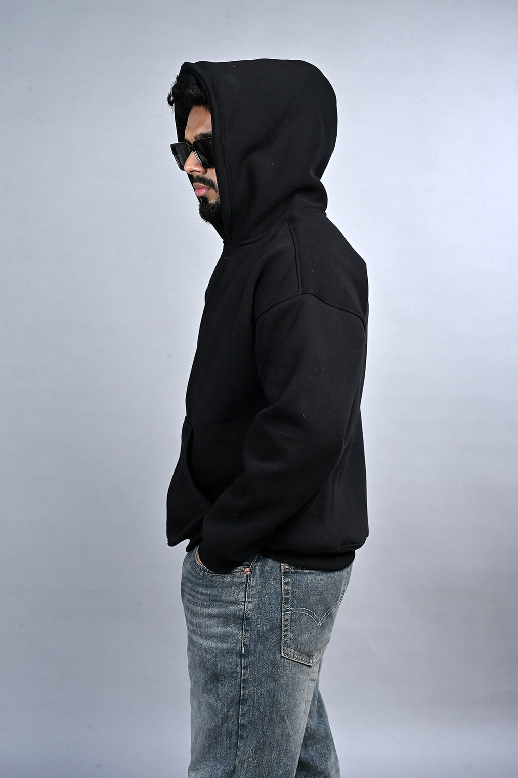 Black Solid Hoodie for Men  - Oversized Hoodies