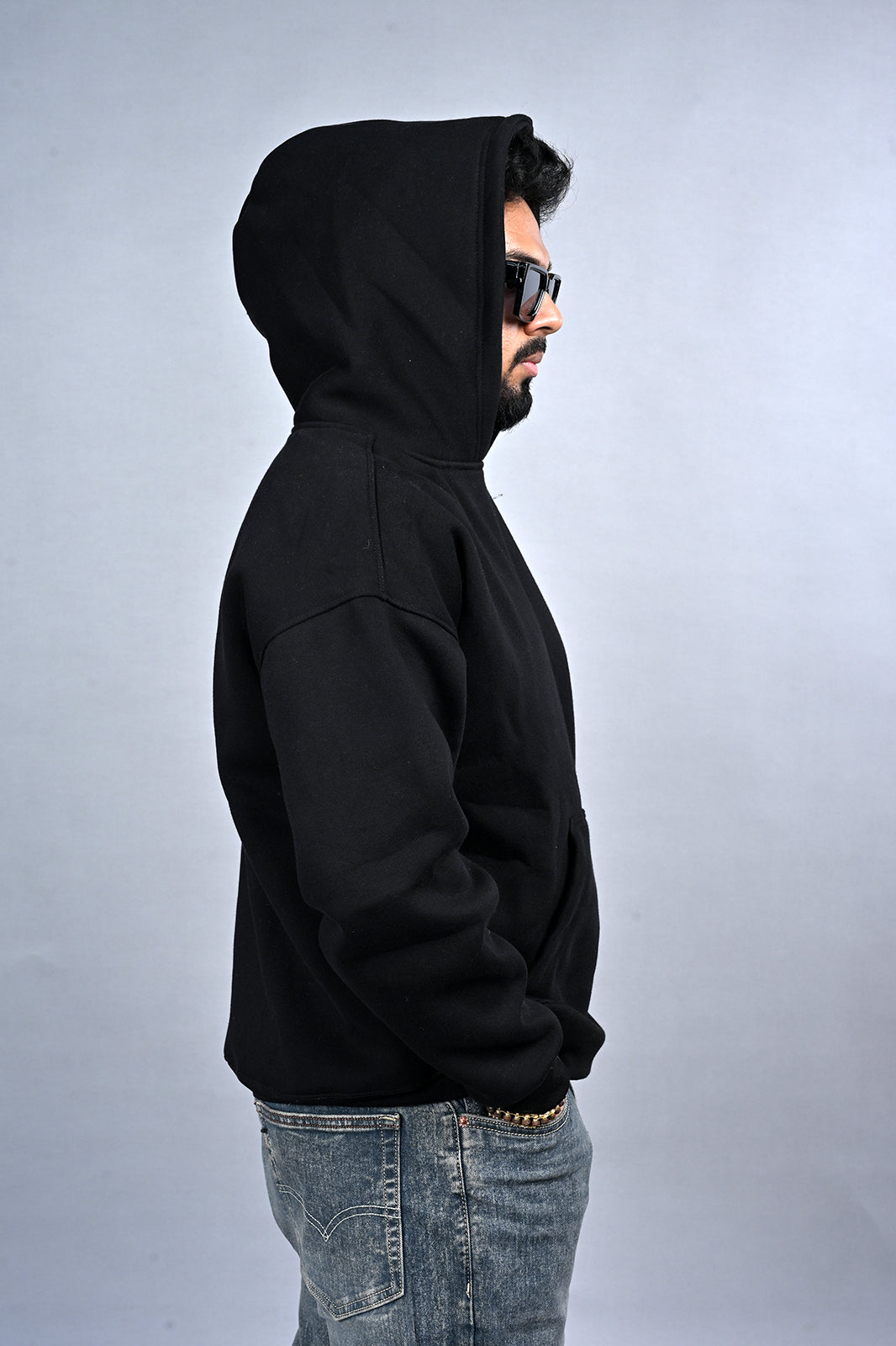 Black Solid Hoodie for Men  - Oversized Hoodies