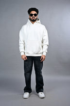 Off White Solid Hoodie for Men  - Oversized Hoodies