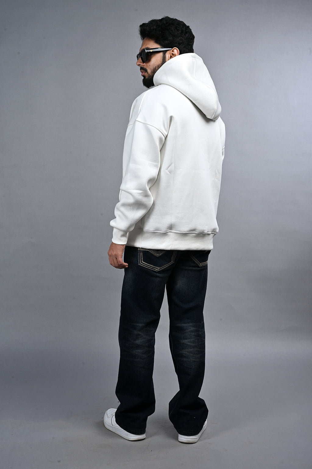 Off White Solid Hoodie for Men  - Oversized Hoodies