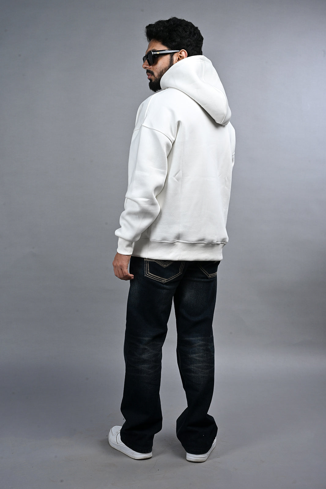 Off White Solid Hoodie for Men  - Oversized Hoodies