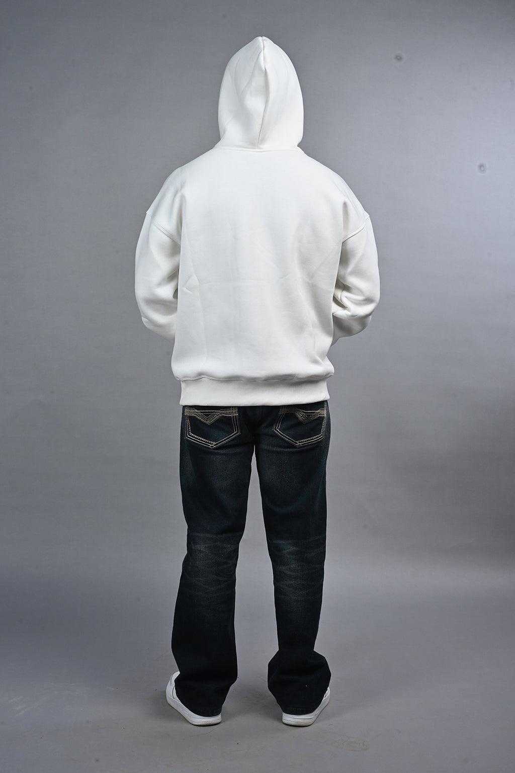 Off White Solid Hoodie for Men  - Oversized Hoodies