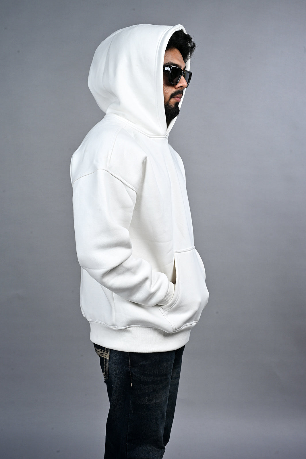 Off White Solid Hoodie for Men  - Oversized Hoodies