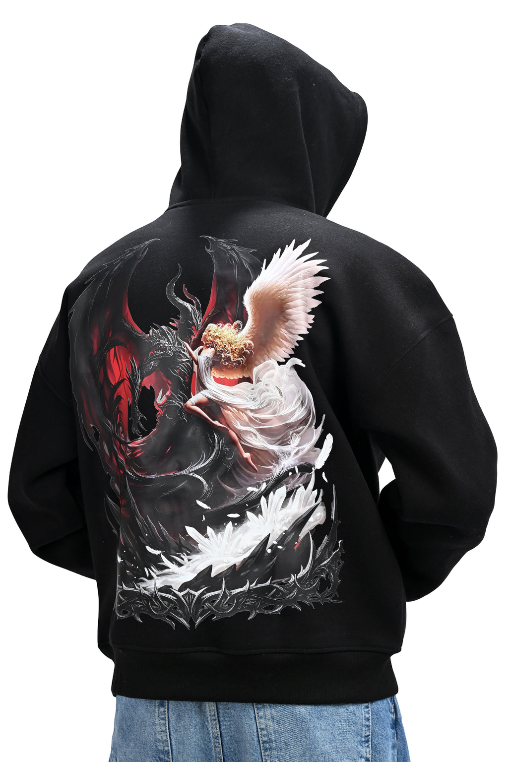 Angel & Demon Black Hoodie for Men  - Oversized Hoodies