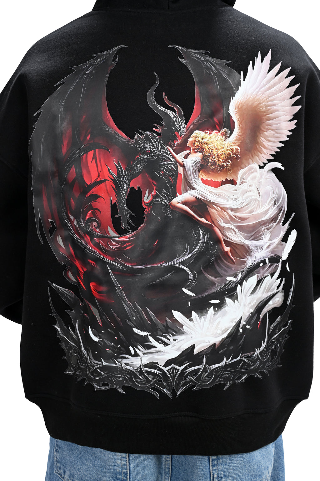 Angel & Demon Black Hoodie for Men  - Oversized Hoodies