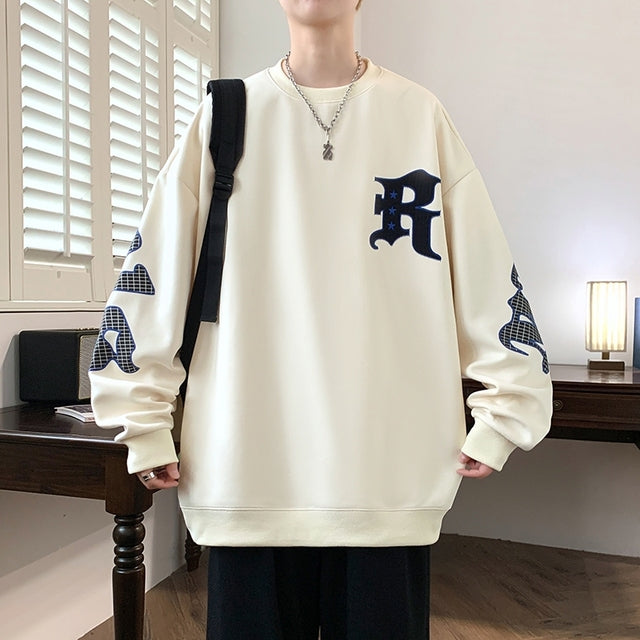 Men's Drop Shoulder Crew Neck Hoodie - Casual Pullover