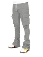 GORGLITTER Mens Stacked Flared Pants Baggy Cargo Elastic Drawstring Regular-Fit Trouser Y2K Wide Leg Street Pants Solid Grey Medium