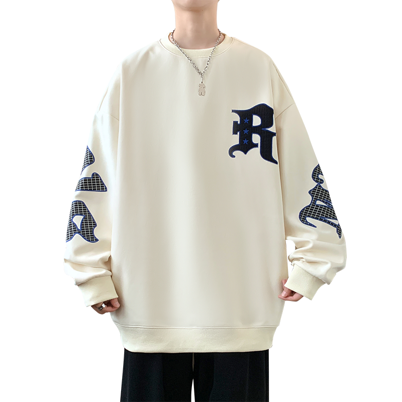 Men's Drop Shoulder Crew Neck Hoodie - Casual Pullover