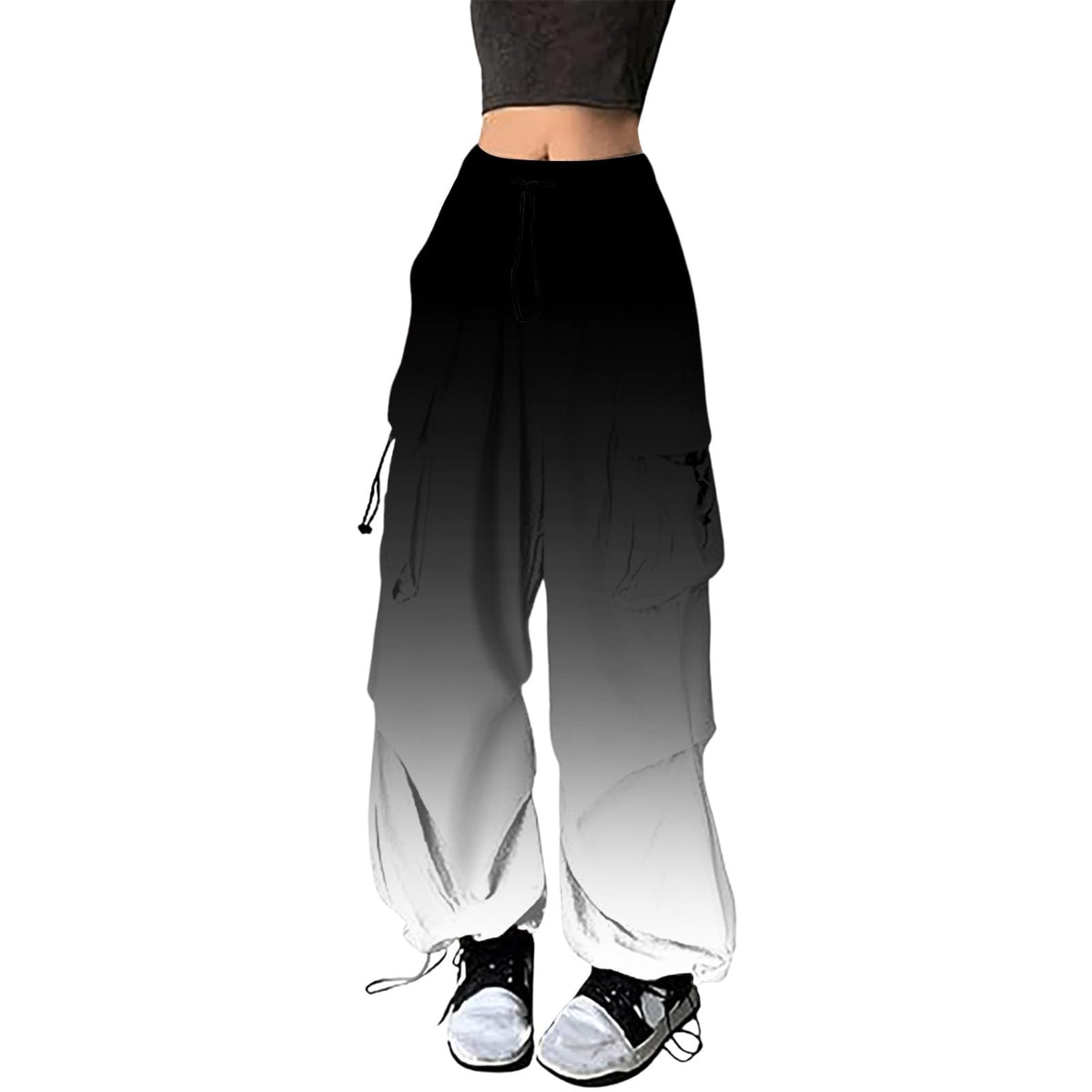 Generic Womens Plus Size Camo Cargo Pants High Waist Adjustable Straight Relaxed Fit Baggy Parachute Hiking Pants with Pocket Cargo Pants for Women Vintage Baggy Stretchy Wide Leg Trouser